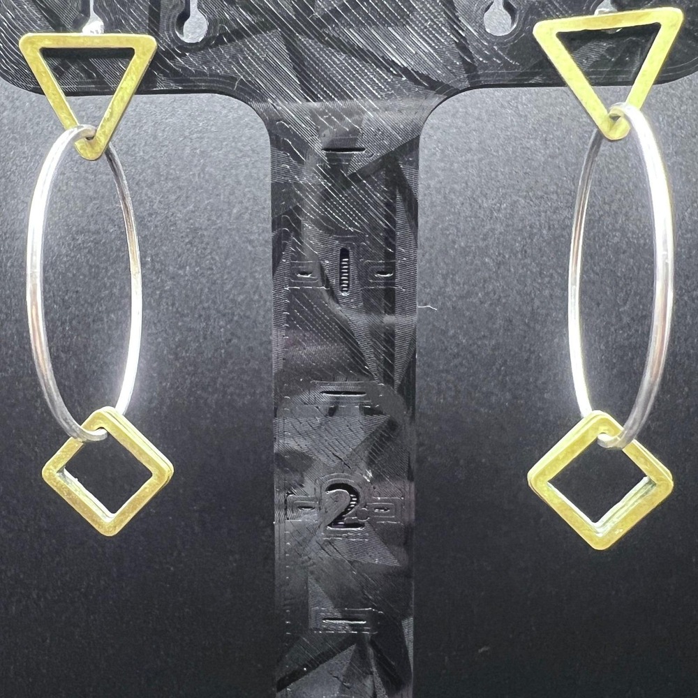 Vintage Sterling Silver Brass Dangle Post Earrings Articulated Geometric